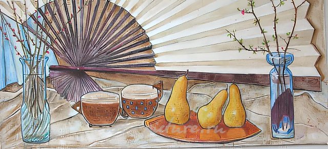 Натюрморт с большим китайским веером, 2005, холст, темпера, 50 х 110