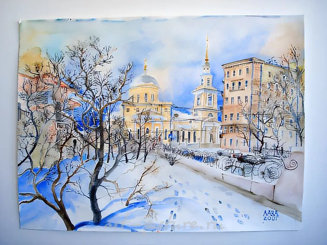 Москва. Перекрёсток Спиридоновки и Малой Никитской улицы, 2007, бумага, акварель, гуашь, 38 х 50,5
