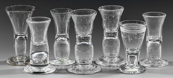 Seven schnapps or brandy glasses