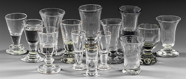 Collection of fourteen schnapps and brandy glasses