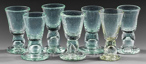 Seven schnapps or brandy glasses