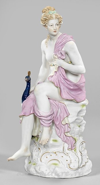 Great mythological Meissen figure "Juno with Peacock"