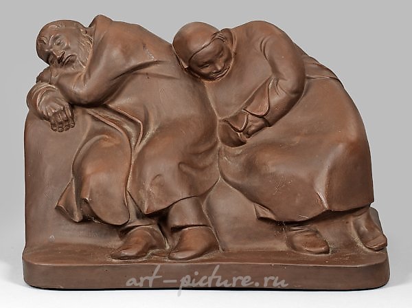 Böttger stoneware group "Sleeping Farmer Couple"
