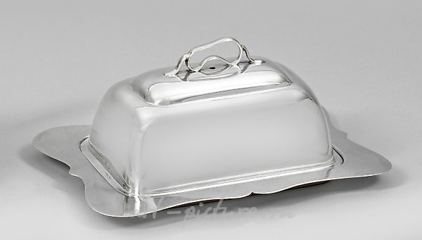 Английская маслёнка из стерлингового серебра с вставкой из стекла, 1928 г.
