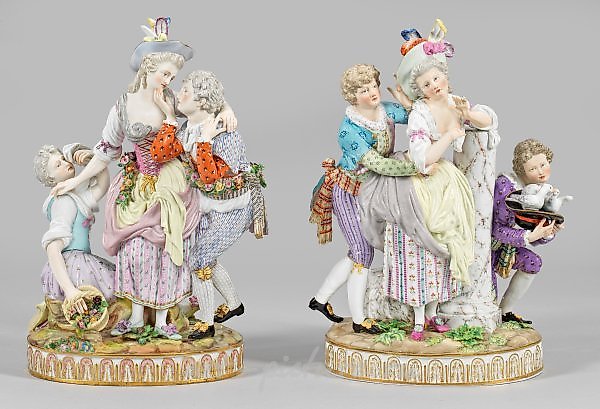 A few large Meissen figurine groups, "The Approach" and "The Decisive Choice". Original title.