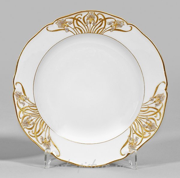 Art Nouveau Decorative Plate with Sword Lily Decoration in Enamel Painting