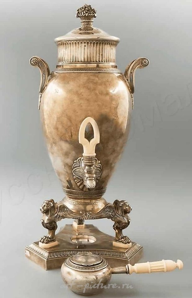 安皮尔风格的水壶，Puiforcat，法国巴黎，19世纪，银制，骨嵌件