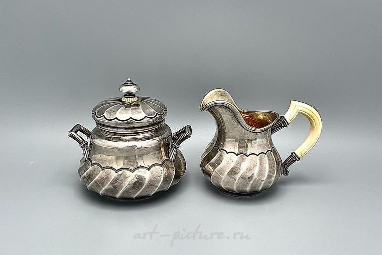 Карл Фаберже молочник сахарница , Российская империя серебро 84