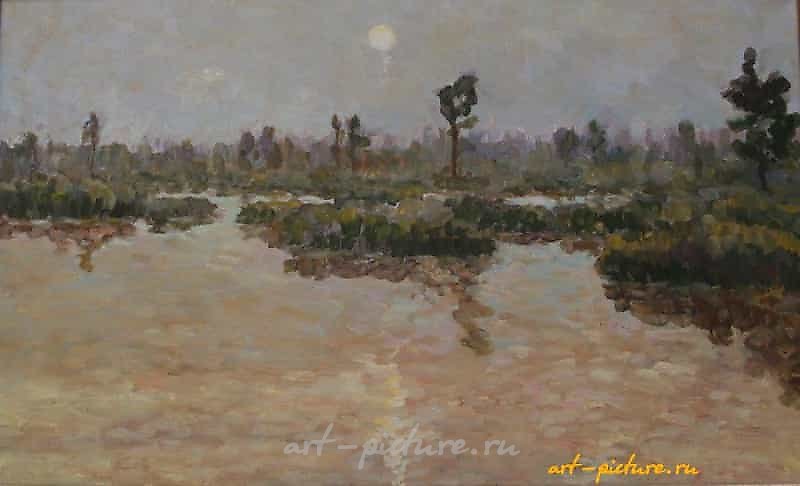 Сумерки на болоте. Луна. Холст, масло. 42 х 68 см.