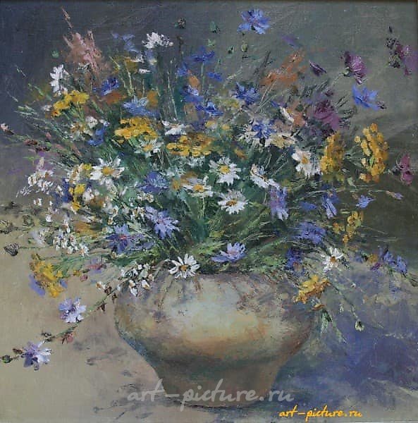 Полевые цветы. Пижма. Холст, масло. 50 х 50 см.