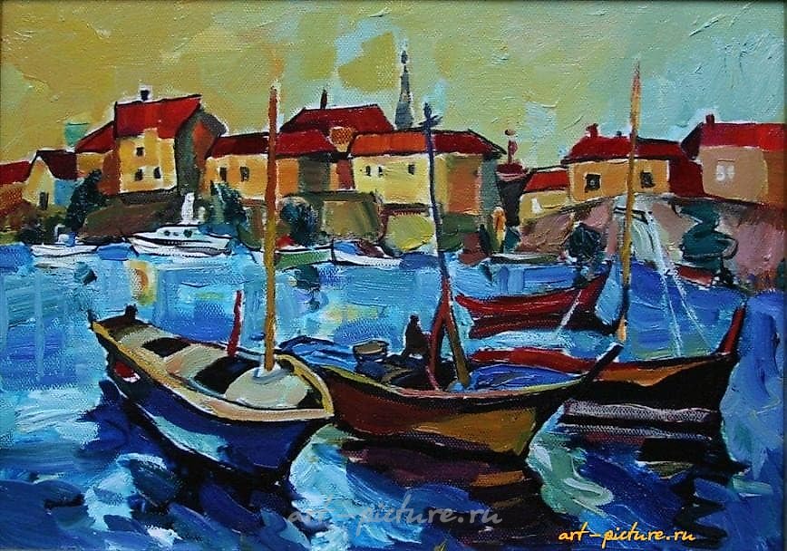 Лодки в Будве. Картон, масло. 22 х 30 см