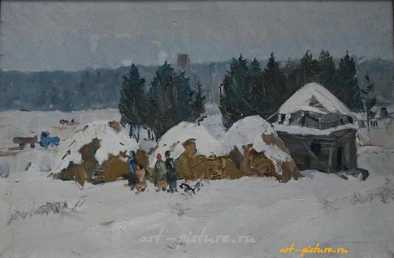 Стоги зимой. Холст, масло. 40 х 60 см