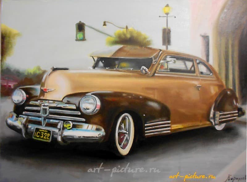 The translation of the text from Russian to English is: "Retro car 1 oil, canvas."