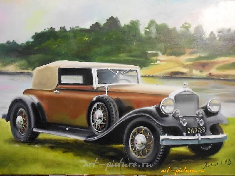"Retro car 6 oil, canvas"