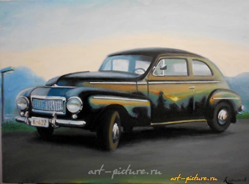 "Retro car 4 oil, canvas"