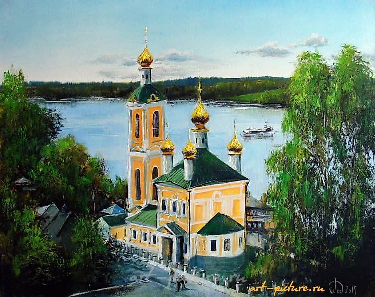 Плёс.Вид на Воскресенскую церковь масло,холст
