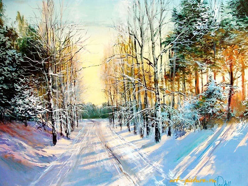 Зимнее солнце масло,холст