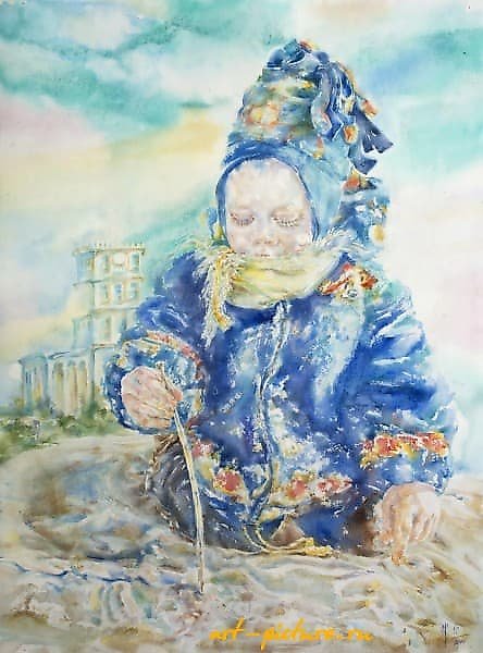 Картинки на песке акварель, бумага 
