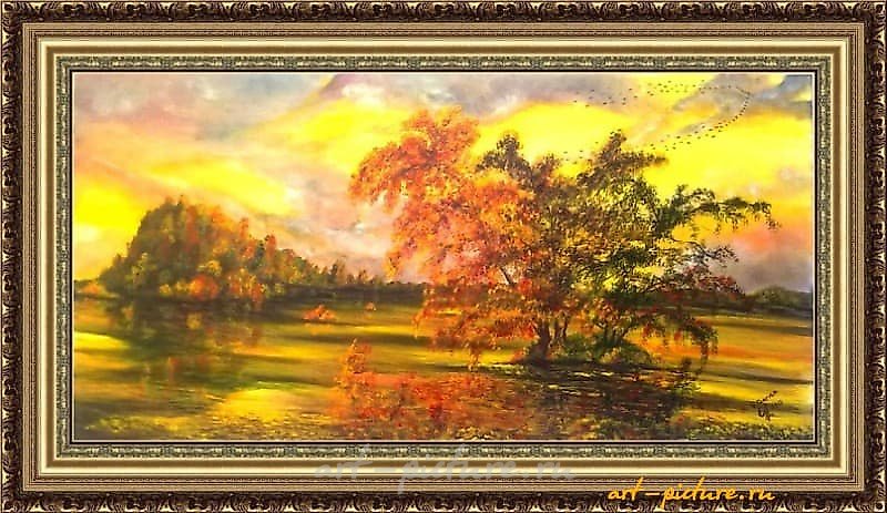 The translation of the text is: "Flashes of Autumn canvas/oil."