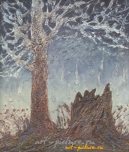 树与木桩 油画，画布