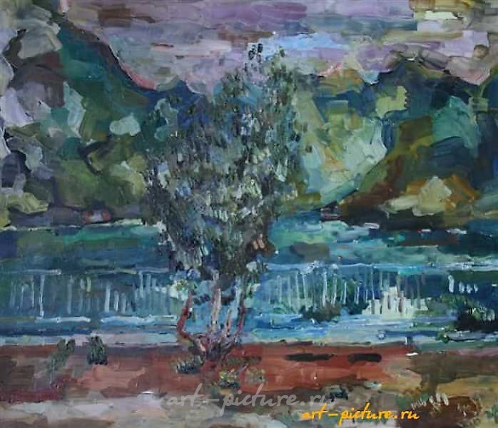 黑山。橄榄树的风景。油画，画布。68 x 80 厘米