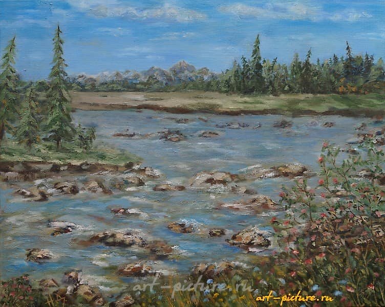 Горная река масло, холст 