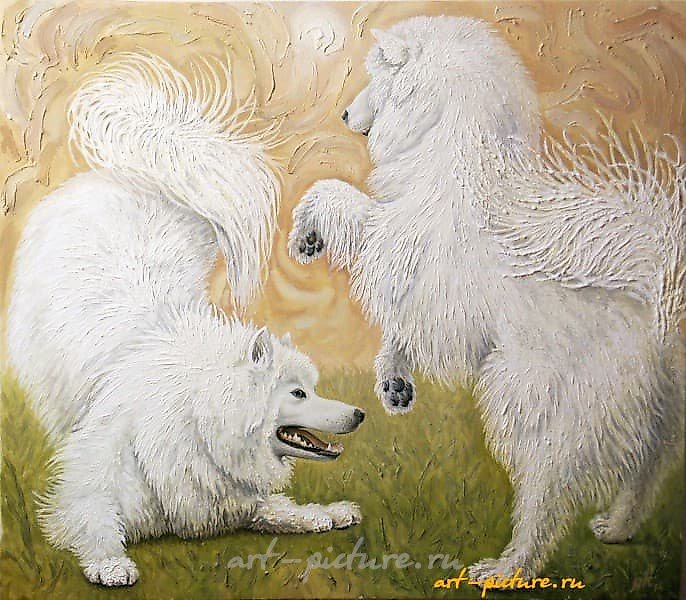 "Playing Dogs, canvas, oil"