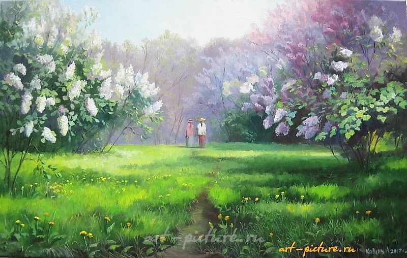 Прогулка весной Масло , холст 