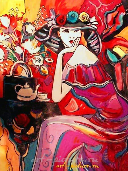 The translation of "Чаепитие масло, холст" into English is "Tea party oil, canvas."