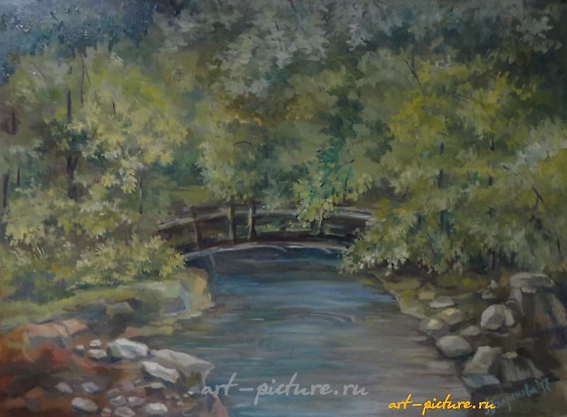 Лесной ручей масло, картон 