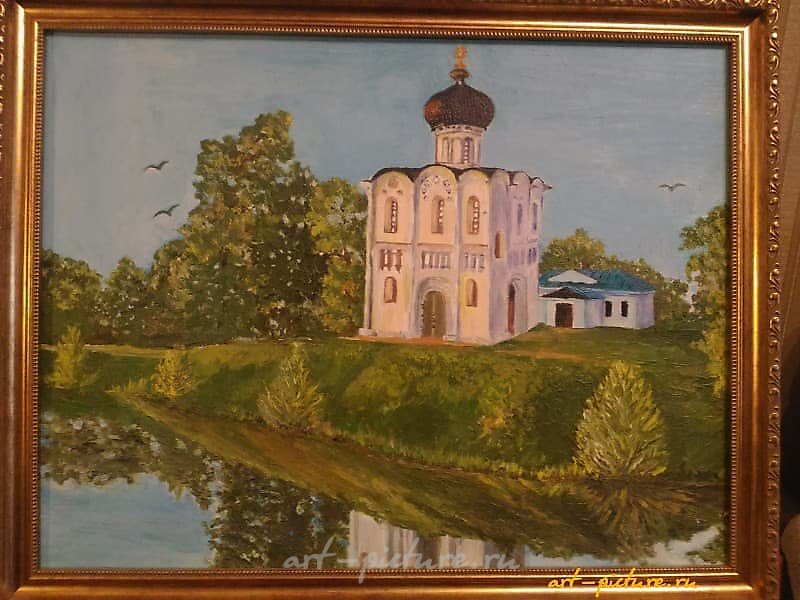 "Pokrova oil, canvas on cardboard."