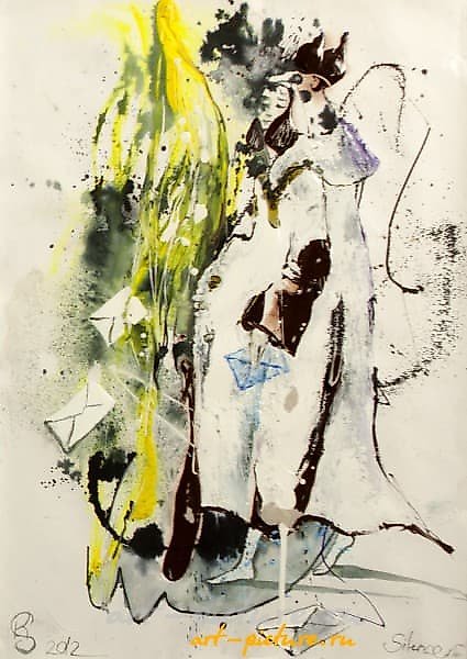 Немая (Silence) бумага, тушь, акрил (paper, ink, acrylic paints) 