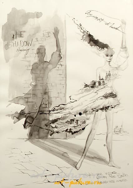 Тень её снов (The shadow of her dreams) бумага, тушь (paper, ink) 