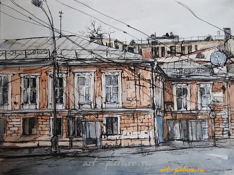 "Московские улочки" акварель, тушь, белила, бумага 
