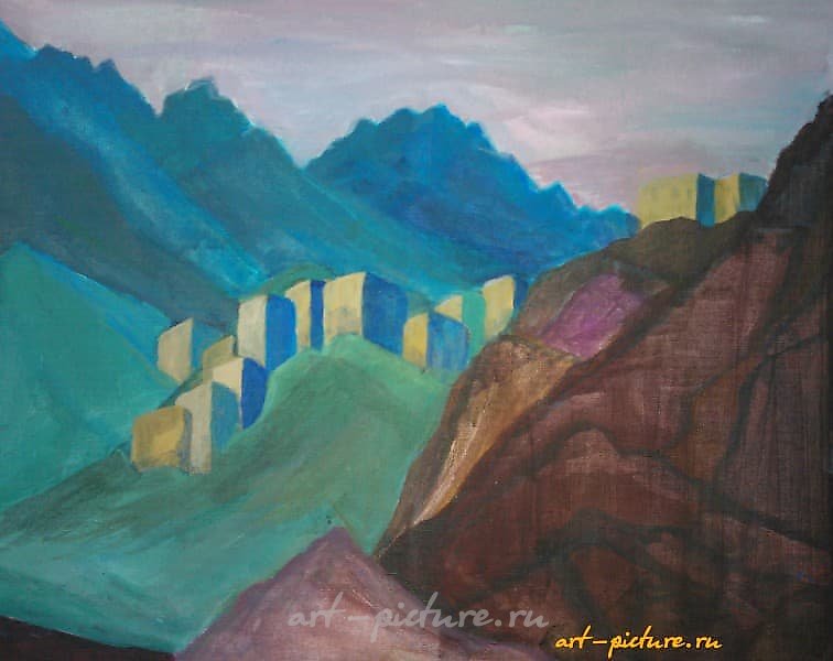 "In the Mountains, oil, acrylic"