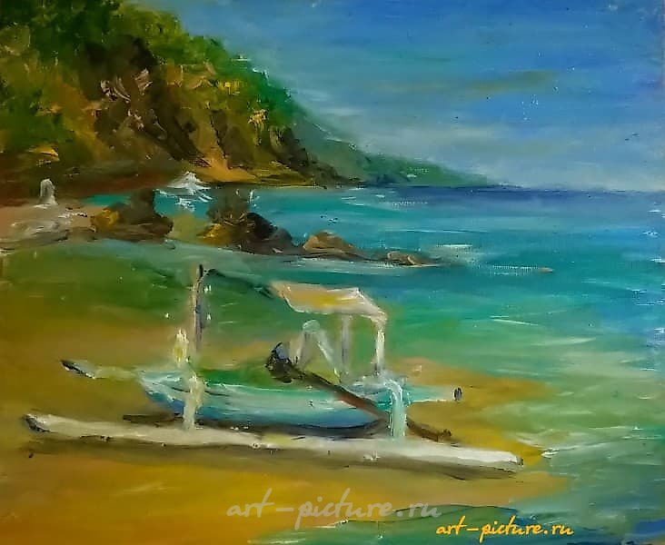 "Beach. Bali oil, canvas."