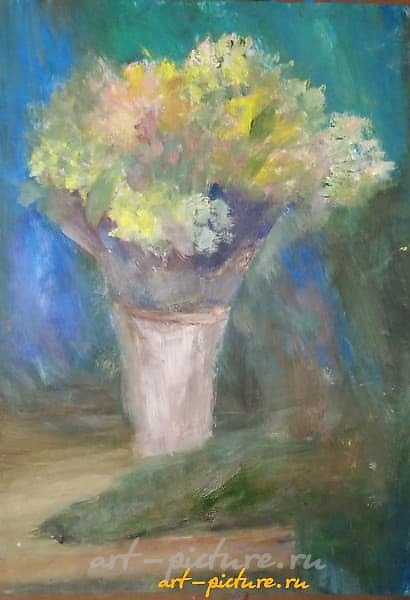 The translation of "Букет масло, холст" into English is "Bouquet oil, canvas."