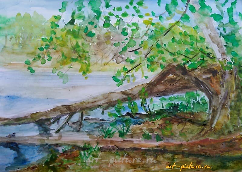 The translation of "Сломанное дерево бумага, акварель" into English is "Broken tree paper, watercolor."