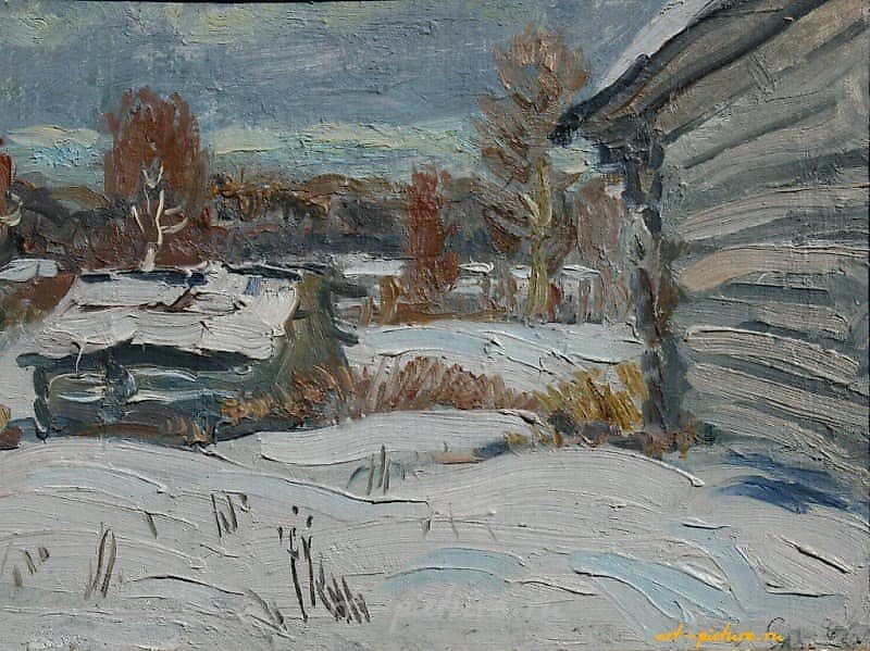 Зима. Картон, масло. 28 х 21 см.
