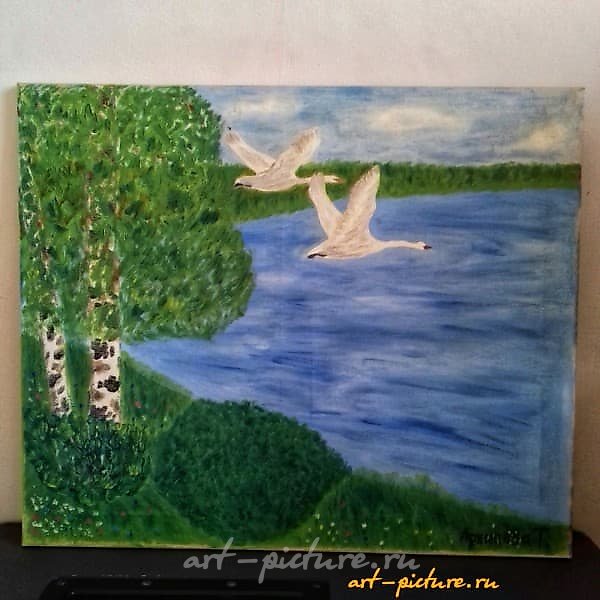 Лебеди улетают на юг масло,холст 