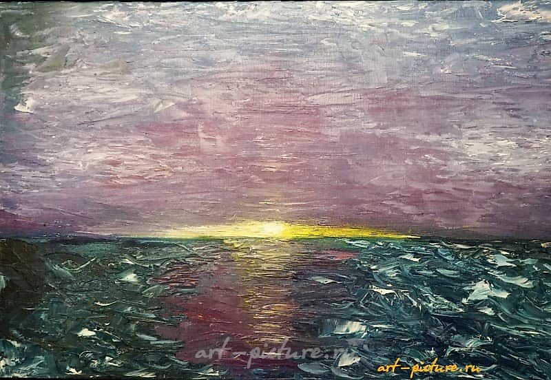 Закат на море масло, холст 