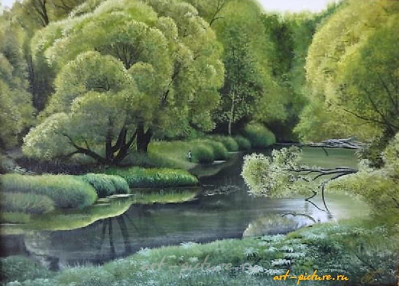 Пейзаж с рыбаком Масло,холст 