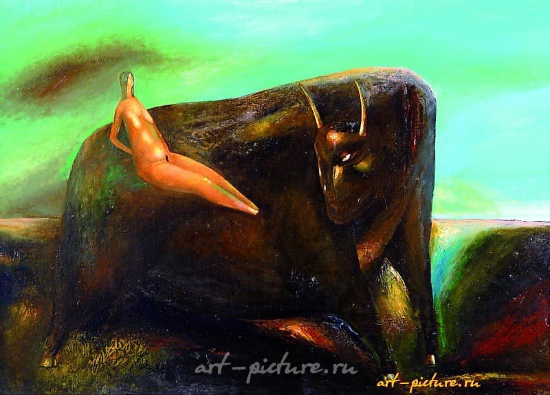 The translation of the text "Похищение Европы Холст .масло" into English is "The Abduction of Europa Canvas. Oil."