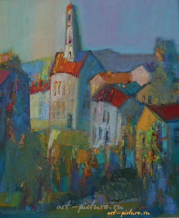 Пейзаж с ратушей. Холст, масло. 60 х 50 см.
