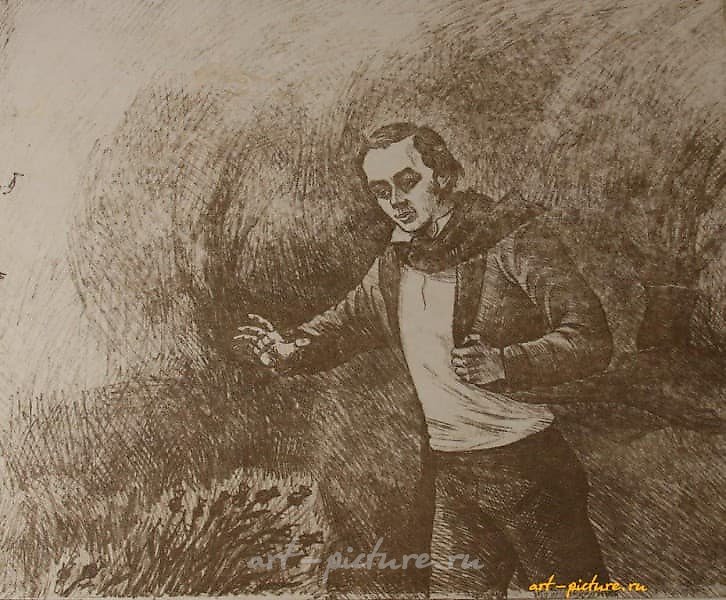 Стихи. Т.Г. Шевченко в Седневе (из серии). Бумага, сепия. 31 × 38 см.