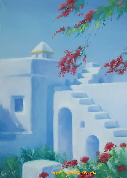 The translation of "Дом в Греции масло, холст" into English is "House in Greece oil, canvas."