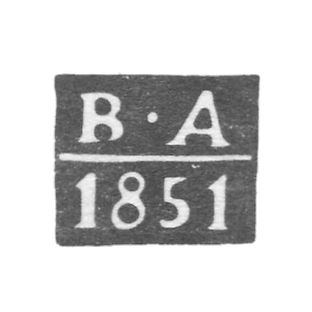 Клеймо пробирного мастера Новгорода - Абакумов Василий - инициалы "ВА" - 1838-1853 гг.