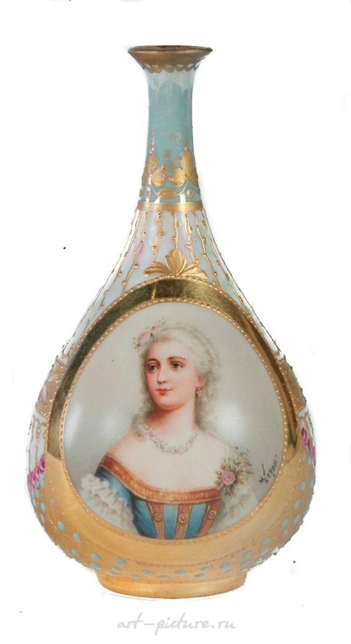 Фарфоровая ваза "Royal Vienna" с росписью графини дю Барри, подписанная художником Вагнером