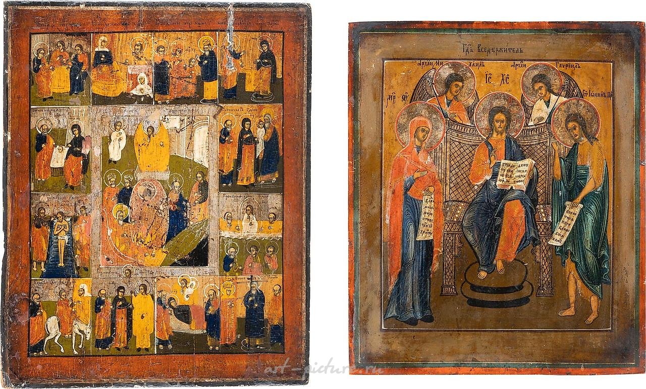 Две иконы: Расширенная Деисус и икона праздника Русская, 19 век