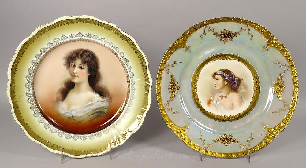 Две старинных фарфоровых тарелки Royal Vienna с портретом женщины